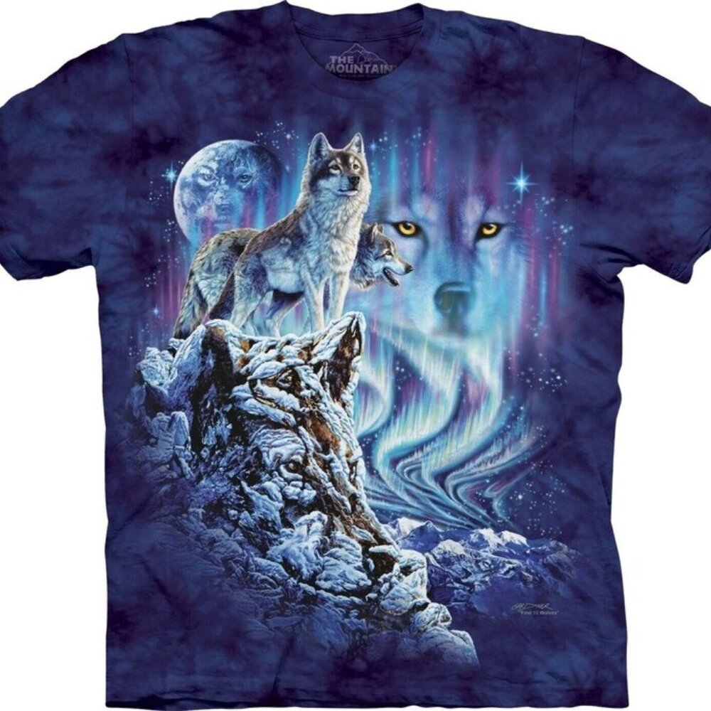 Find 10 Wolves Blue Wolf Face The Mountain Dogs Moon Animal Pet T-Shirt S-3X